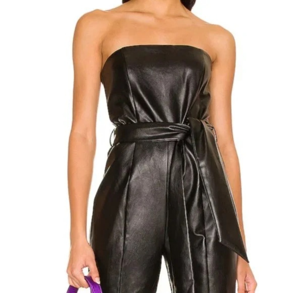 Majorelle Chloe black vegan leather belted jumpsuit sz xl - Picture 2 of 4